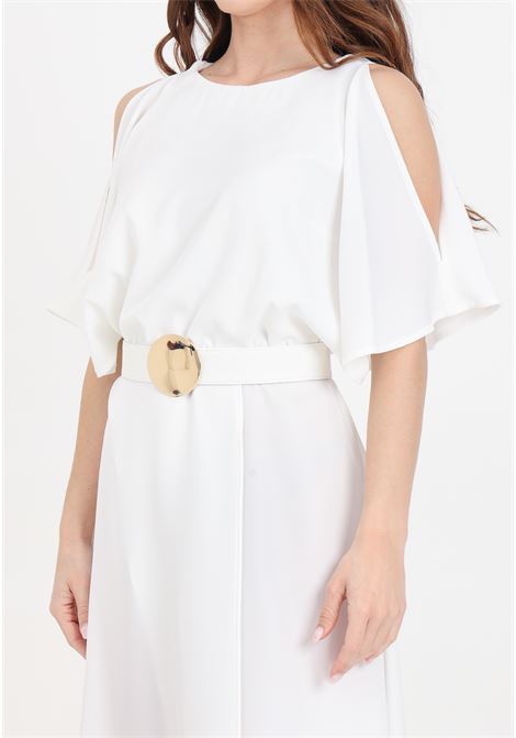 White women's midi dress with golden metal detail belt SIMONA CORSELLINI | P24CPAB077-01-TTEC00100359